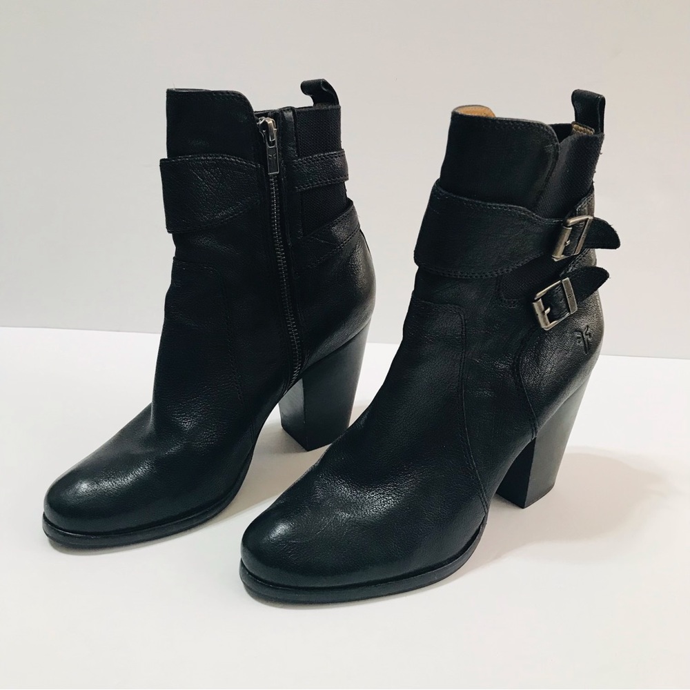 Frye Patty Gore Black Leather Mid Calf Boots